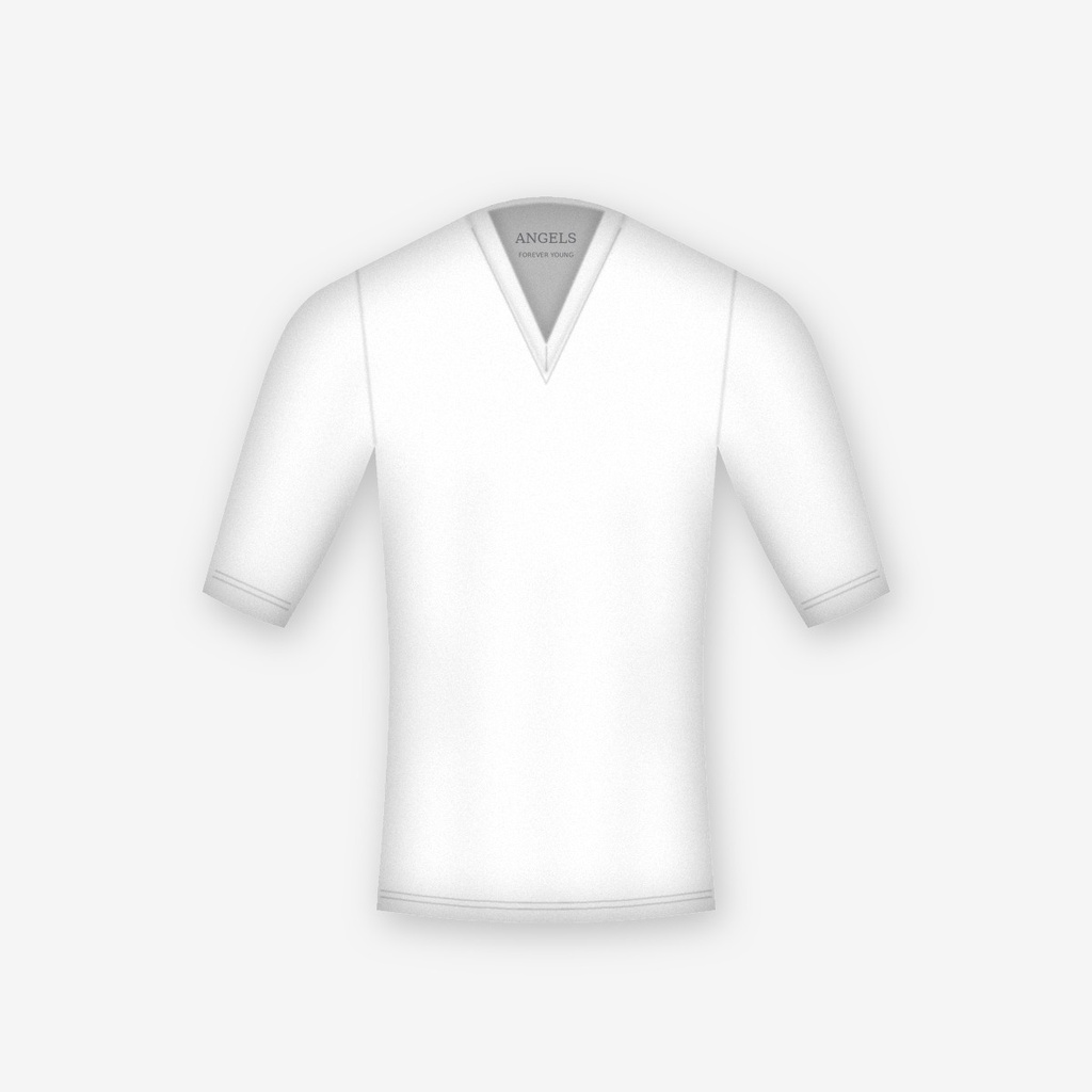 [AFY-VT-01-M] Angels V-Neck T-Shirt - 3/4 Sleeve (01 - White, M)